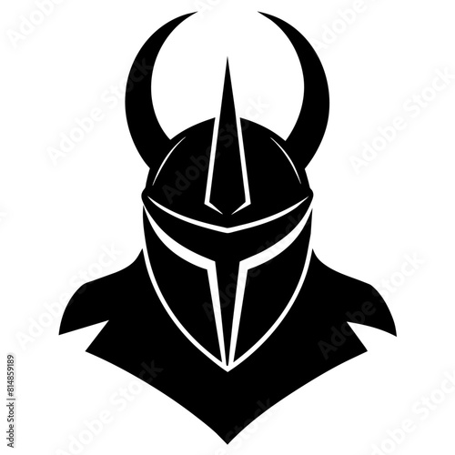 Black knight's helmet with horns vector black color silhouette, white background