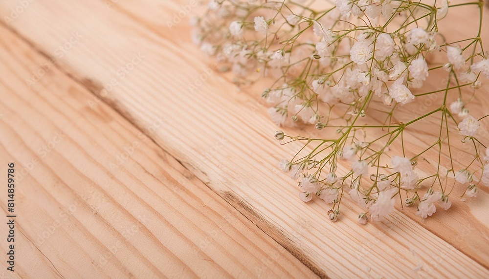 Obraz premium 勿忘草花畑と無垢材のボード2