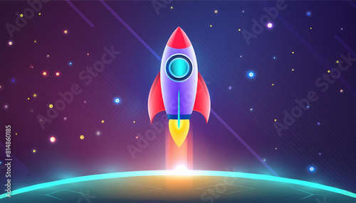 Rocket launch. Business startup concept. Rocket flying in the sky