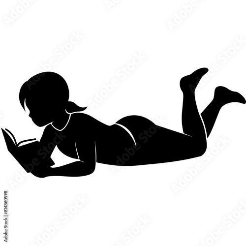 A Girl Reading book Lay down on the ground vector silhouette white background