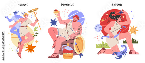 Ancient Greek Gods. Flat Vector Illustration