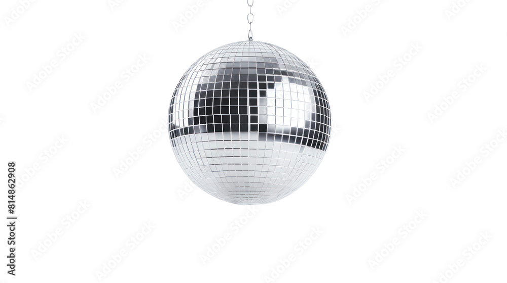 silver disco ball isolated on transparent and white background.PNG image.