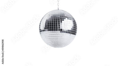 silver disco ball isolated on transparent and white background.PNG image.