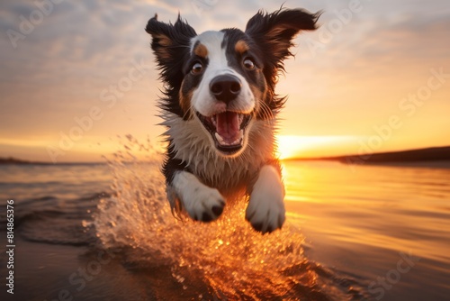 Happy Border Collie Jumping at Sunset on the Beach © Georg Lösch