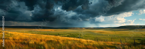 Rolling Thunder Over Prairie: Vast Lands Capturing Freedom and Wildness Photo Realistic Concept of Nature s Power