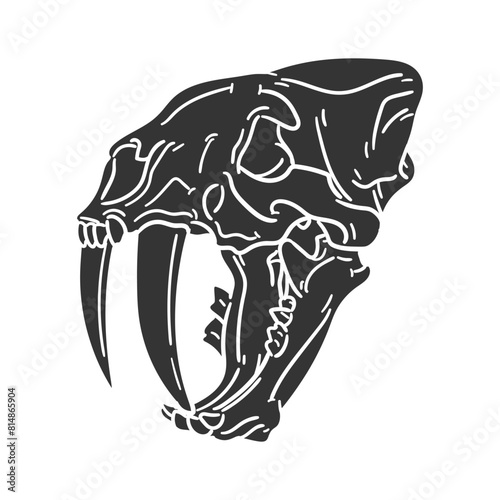 Saber Toothed Cat Icon Silhouette Illustration. Fossil Vector Graphic Pictogram Symbol Clip Art. Doodle Sketch Black Sign.