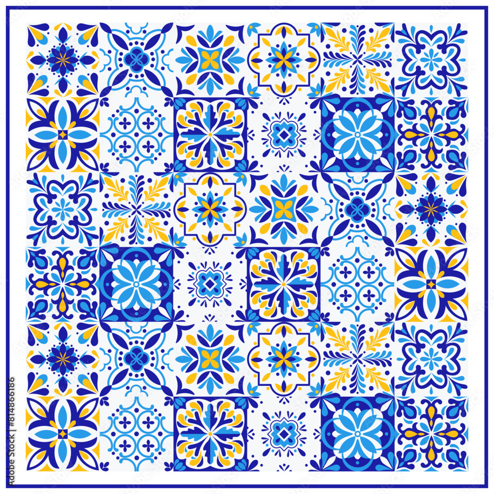 Mediterranean blue and yellow ceramic tile pattern Mediterranean blue and yellow ceramic tile pattern