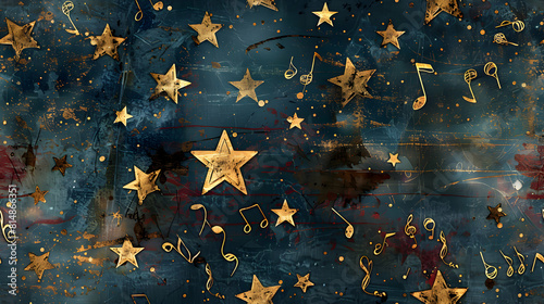 Photo realistic Star Spangled Banner Tiles concept with stars and musical notes in praise of freedom photo