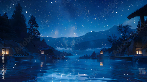 Enchanting Photo Realistic Image of Starlit Hot Springs Soaking Under a Celestial Sky Warmth and Wonder Combined in Stunning Photography Concept