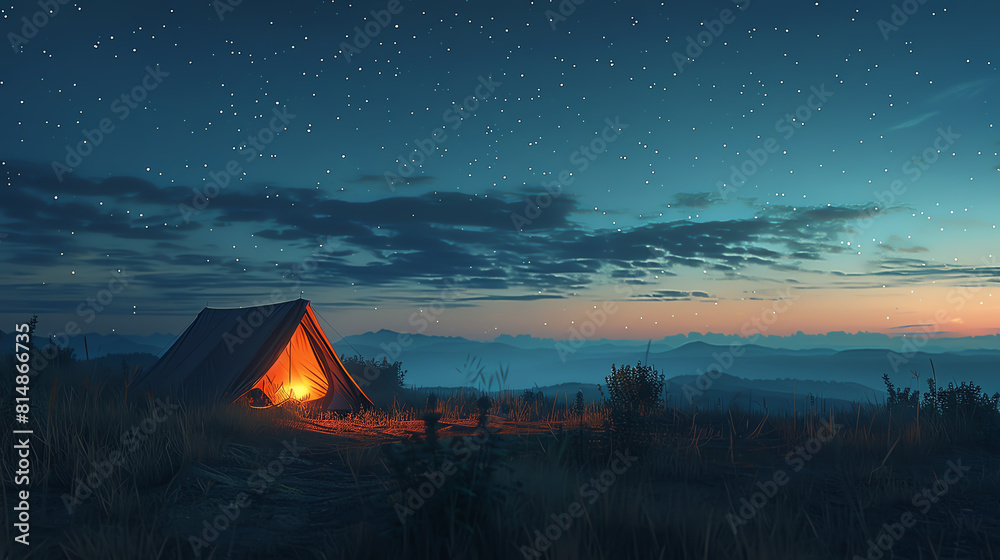 A lone camper sets up their tent in a beautiful, remote location