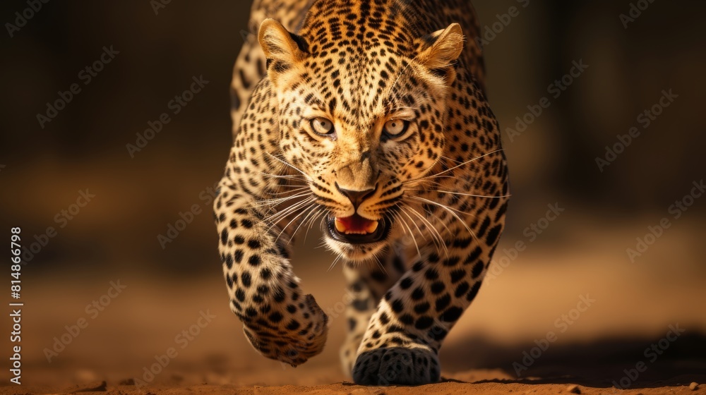 Fototapeta premium Leopard actively pursuing its prey in a thrilling chase across the untamed wilderness
