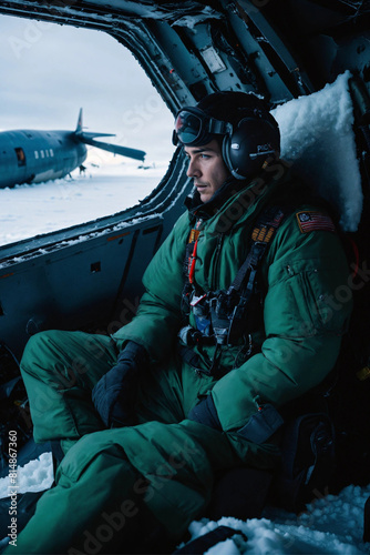 pilot sitting near crashed plane in antarctica