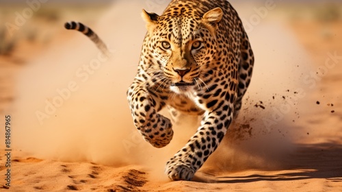 Leopard sprinting gracefully to capture its prey in the untamed and natural habitat