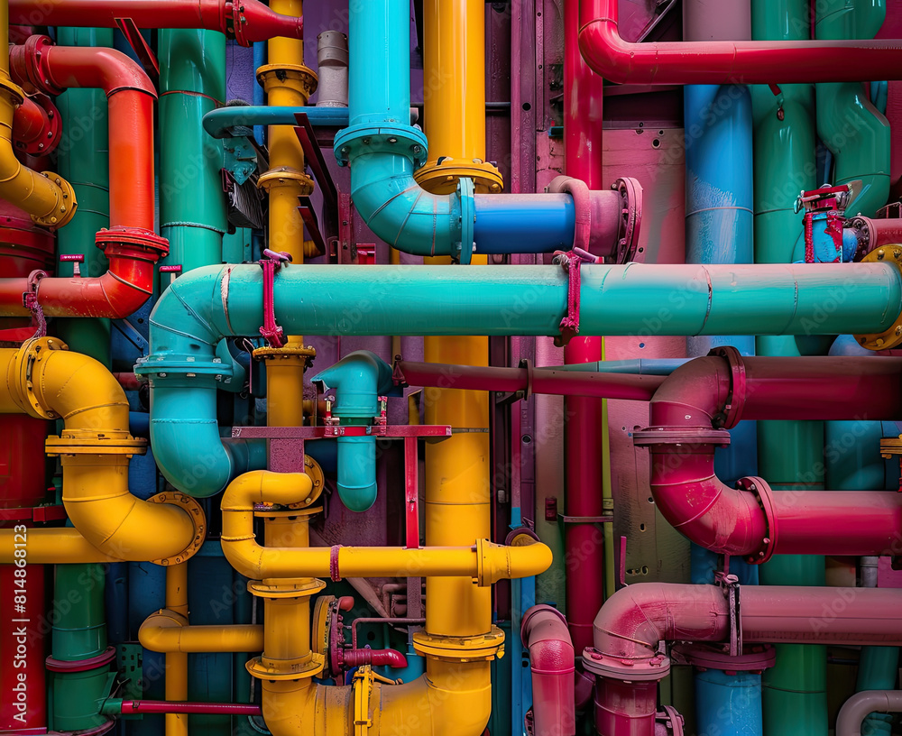 a VERY very dense network of multicolored plumbing pipes