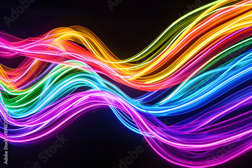 Radiant neon lines intertwining in a rainbow of colors. A captivating abstract masterpiece.