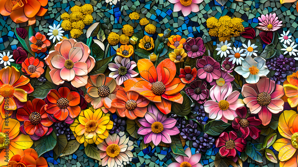 Vibrant Floral Mosaics: Bursting with Colors of Feria de las Flores   Ideal for Dynamic D?cor Themes