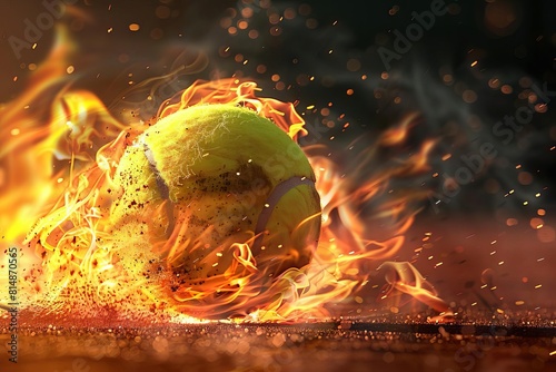 fiery passion a tennis ball engulfed in flames symbolizing the intensity of the sport 3d illustration