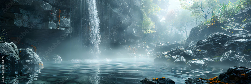 Fototapeta premium Discover Intense Energy: Volcanic Basin Hot Springs in Dramatic Landscapes Photo Realistic Stock Concept