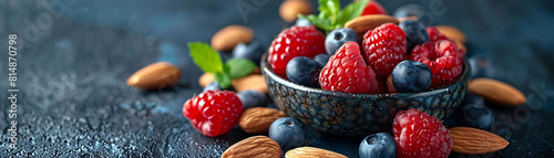roasted almond with berries in a blue bowl photo