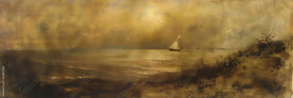 sea landscape with sailboat in the distance sea landscape with sailboat in the distance