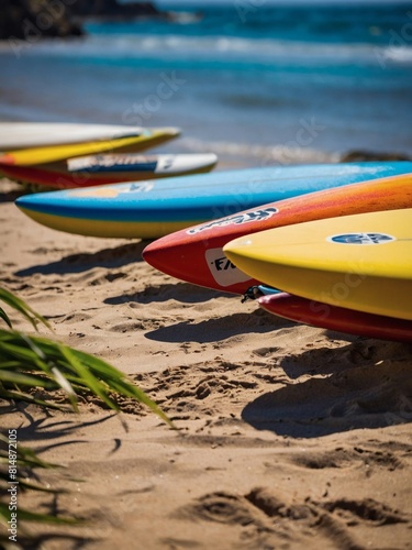 Beach Vibes, Surfboards Waiting for Their Next Ride.