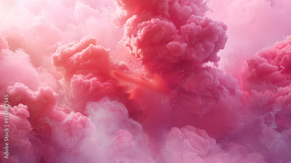 A pink cloud filled with smoke and birds
