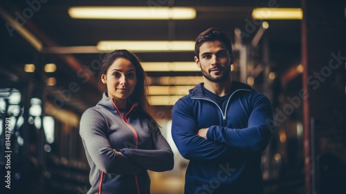 Male and female athletes exercising together at the gym for optimal fitness training photo