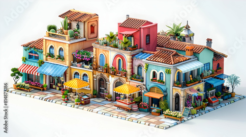 Artisan Market Tiles: Capturing the Vibrant Atmosphere of Feria de las Flores with Colorful Craft Tiles   Isometric Flat Design Icon Concept