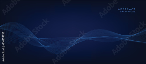 Abstract vector modern background with blue wavy lines and particles. Technology backdrop.