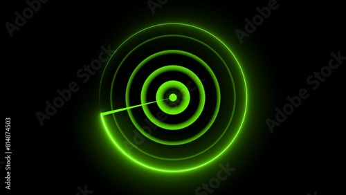searching radar screen, technology radio waves signal. Neon light searching radar screen.