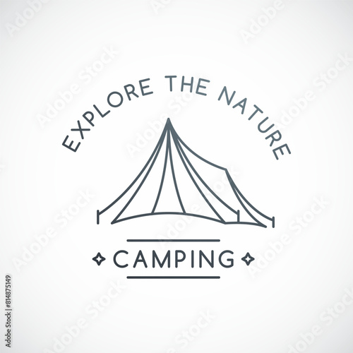 Camping emblem. Tourist tent in line style. Vector illustration.