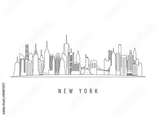 Detailed New York skyline vector illustration. NYC buildings in line art style  perfect for modern designs.