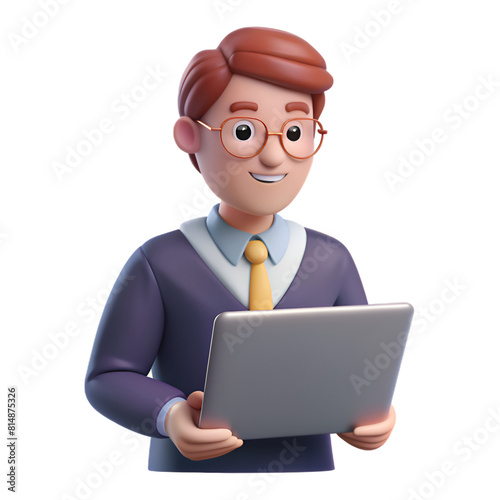 3D Illustration of Professional Character with Laptop