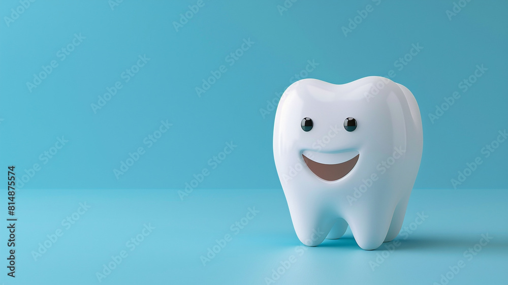 Cute white smiling tooth character on blue background. Cute white smiling tooth character on blue background.