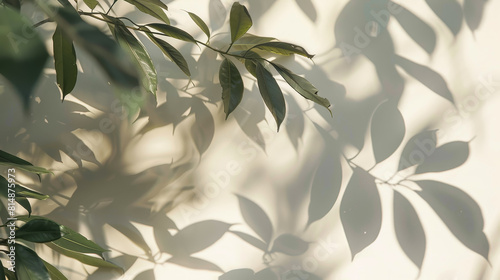 A tree branch casts a shadow on a white wall