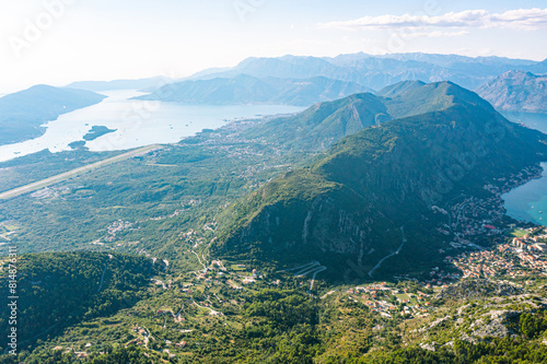 Aerial view of the city of Tivat and the airport.