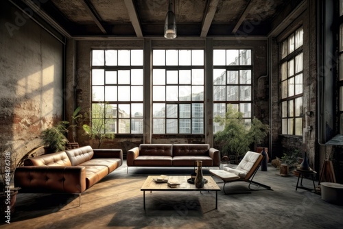 Industrial Loft Living Room with Modern Furniture