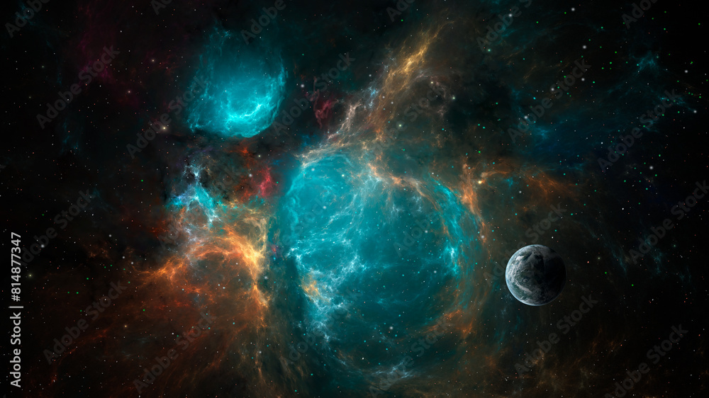 Space background. Planet in colorful fractal nebula with starfield. Elements furnished by NASA. 3D rendering Space background. Planet in colorful fractal nebula with starfield. Elements furnished by NASA. 3D rendering