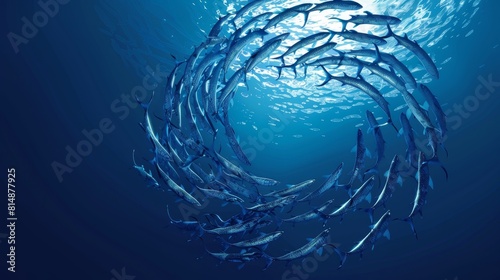 A group of fish swimming in a circle in the ocean photo
