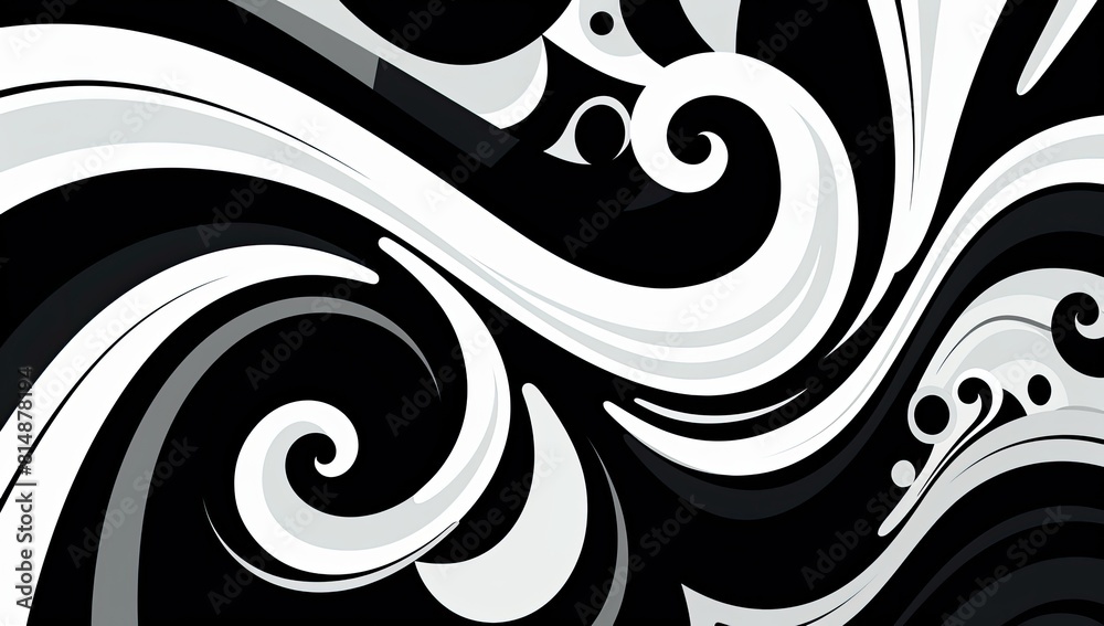 Fototapeta premium Monochrome waves intertwined with small white circles, creating an ethereal feel.