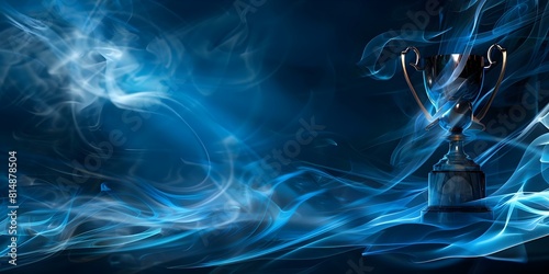  Sci-fi Trophy on Dark Blue Background with Smoke Effects . Concept Sci-Fi  Trophy  Dark Background  Smoke Effects  Photography
