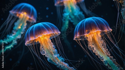 Bioluminescent Beauties, Glowing Jellyfish in a Neural Network Artwork. © xKas