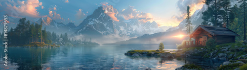 Generate a beautiful landscape image of a mountain lake