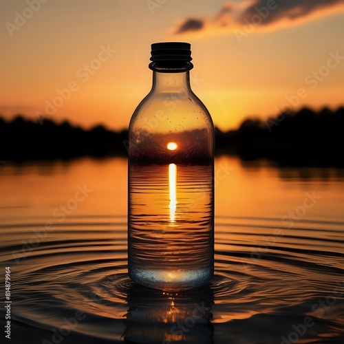 bottle of water at sunset