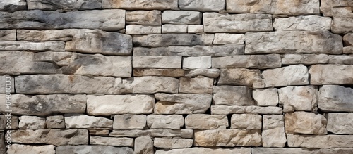 Rocky wall construction background texture Ancient weathered stone surface with a blend of gray and beige tones Sturdy and rough this solid stonewall created with cement offers a blank masonry as a b