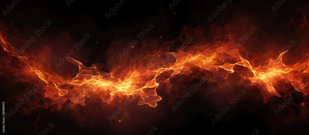 A copy space image of blazing flames against a black backdrop with red hot sparks ascending and fiery orange particles flying A copy space image of blazing flames against a black backdrop with red hot sparks ascending and fiery orange particles flying