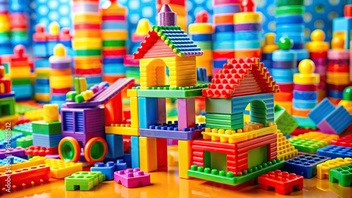 A close-up of a colorful children's toy constructor set on a vibrant background, perfect for creative playtime.