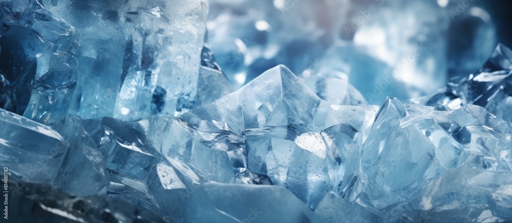 A close up of ice crystals and rocks glistening with frozen water in a copy space image