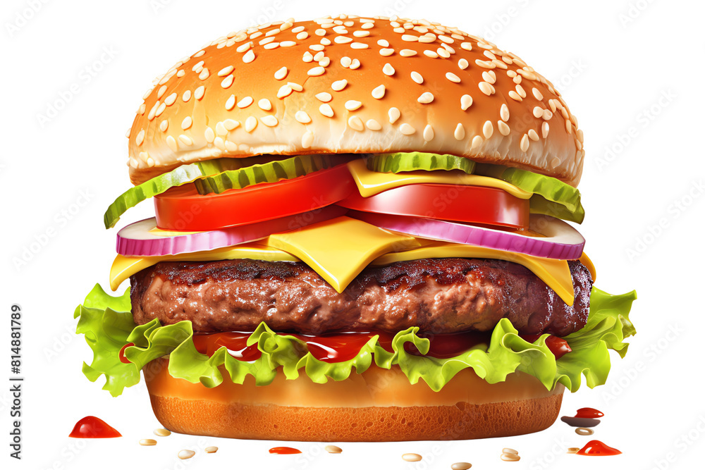 A delicious cheeseburger with all the fixings lettuce, tomato, onion, and pickles. A delicious cheeseburger with all the fixings lettuce, tomato, onion, and pickles.
