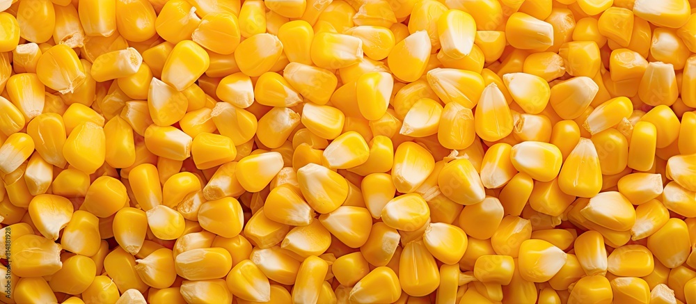 Close up of a copy space image showcasing the textured yellow kernels of boiled corn Close up of a copy space image showcasing the textured yellow kernels of boiled corn
